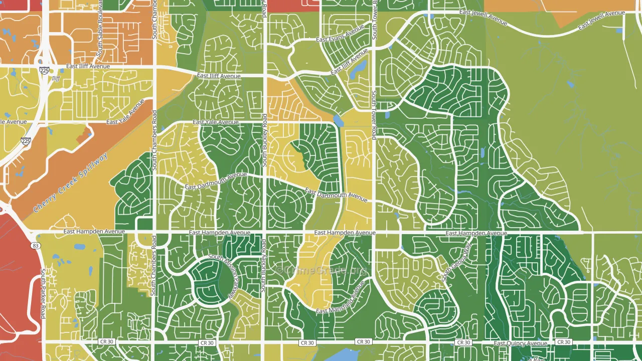 Aurora Knolls-Hutchinson Heights, Aurora, CO Map of Burglary Rates