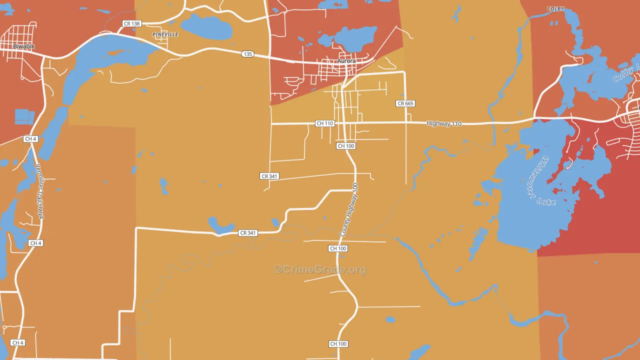 Aurora, MN Map of Burglary Rates