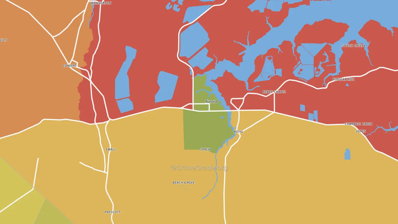 Aurora, NC Map of Burglary Rates