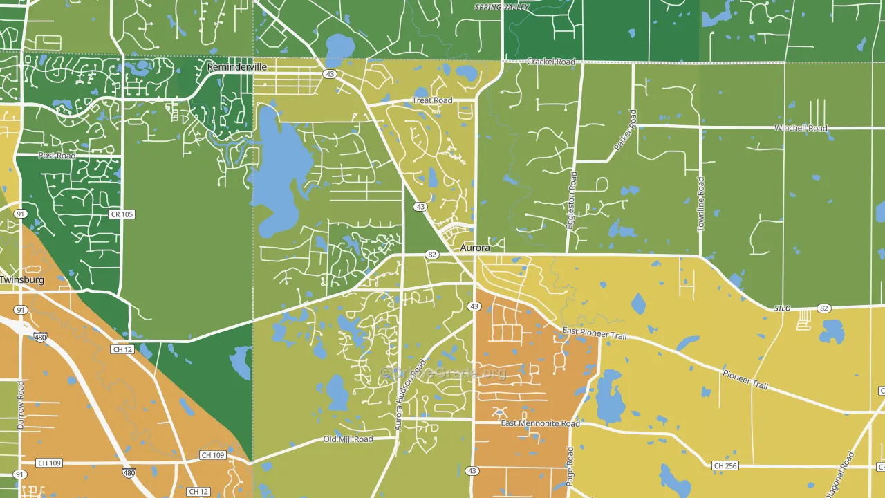 Aurora, OH Map of Burglary Rates