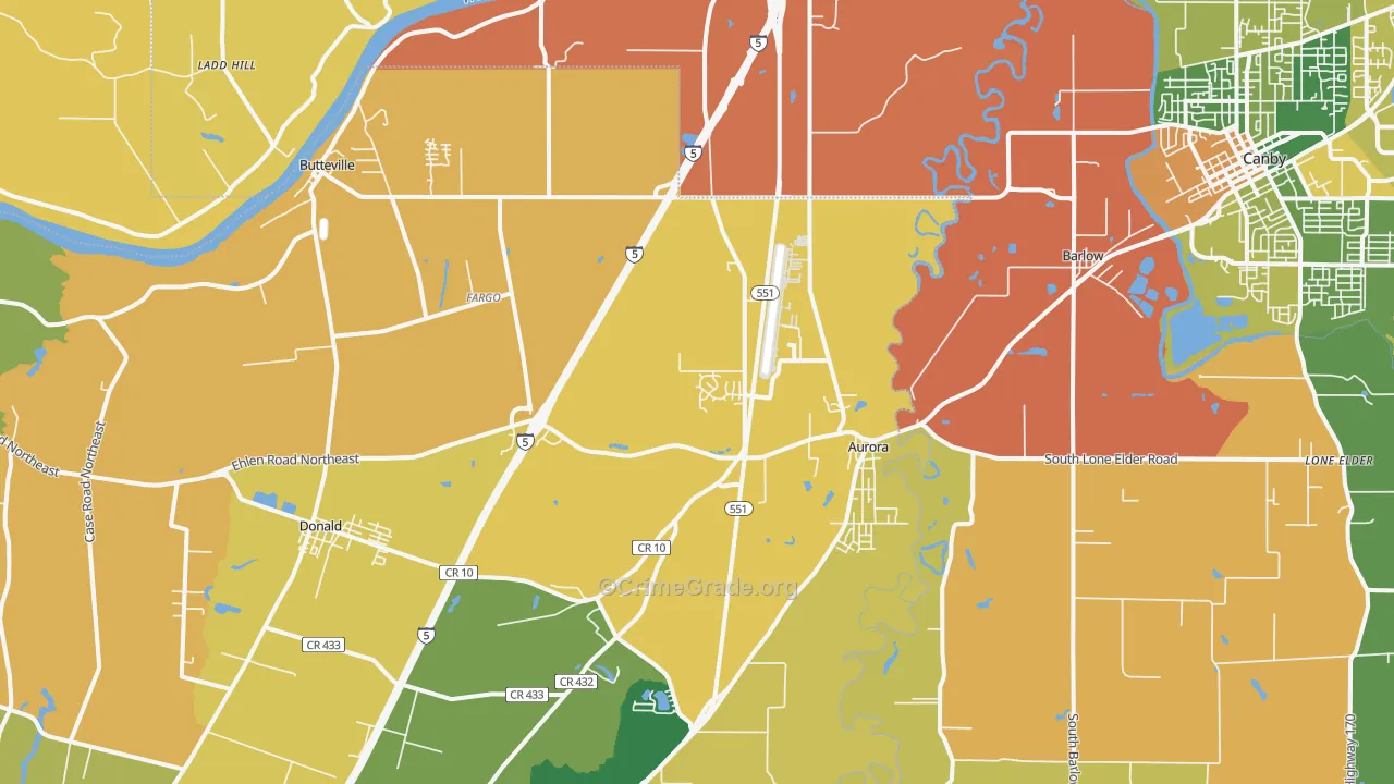 Aurora, OR Map of Burglary Rates