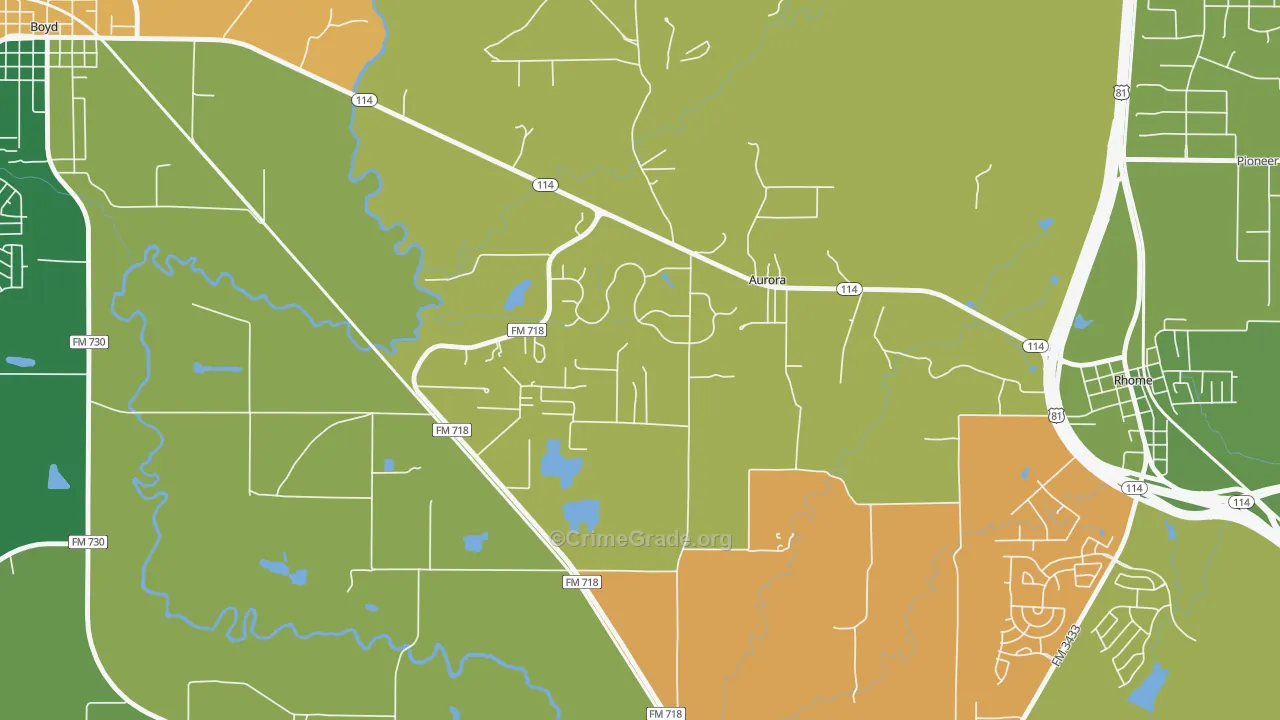 Aurora, TX Map of Burglary Rates