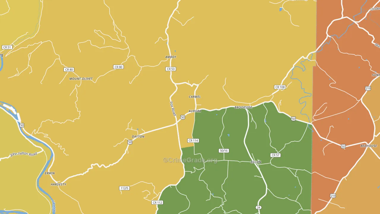 Aurora, WV Map of Burglary Rates