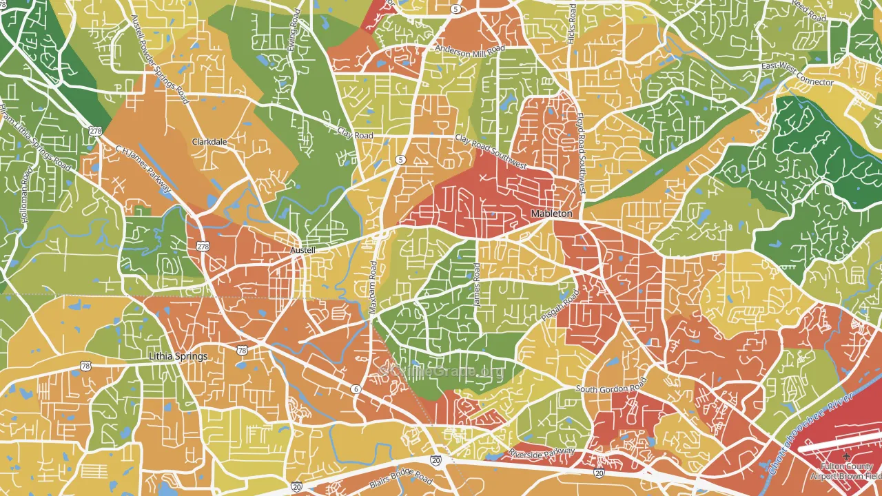 Austell, GA Map of Burglary Rates