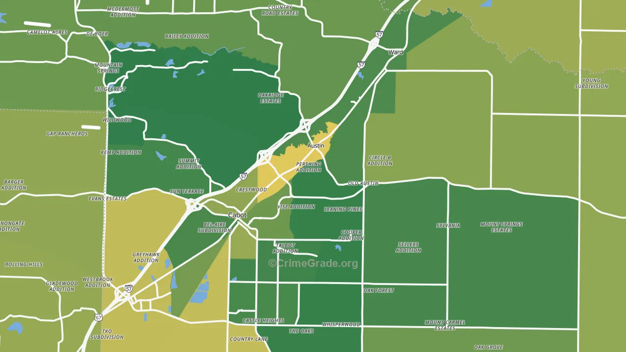 Austin, AR Map of Burglary Rates