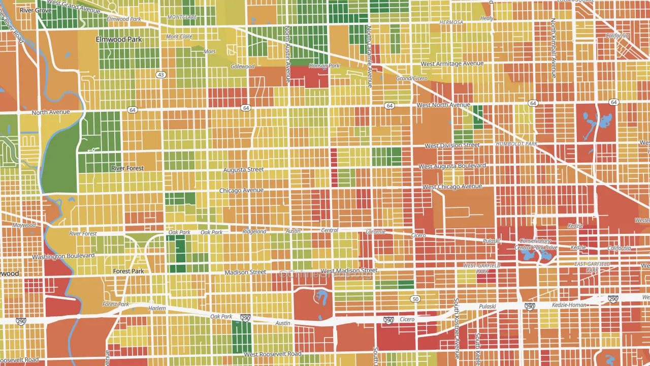 Austin, Chicago, IL Map of Burglary Rates