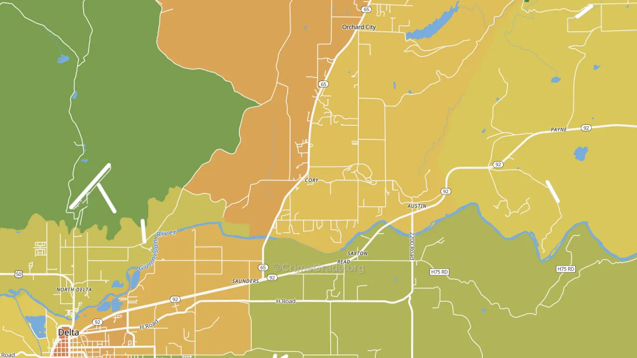 Austin, CO Map of Burglary Rates