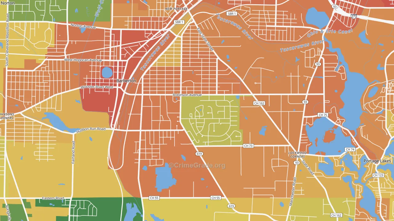 Austin Estates, Barberton, OH Map of Burglary Rates
