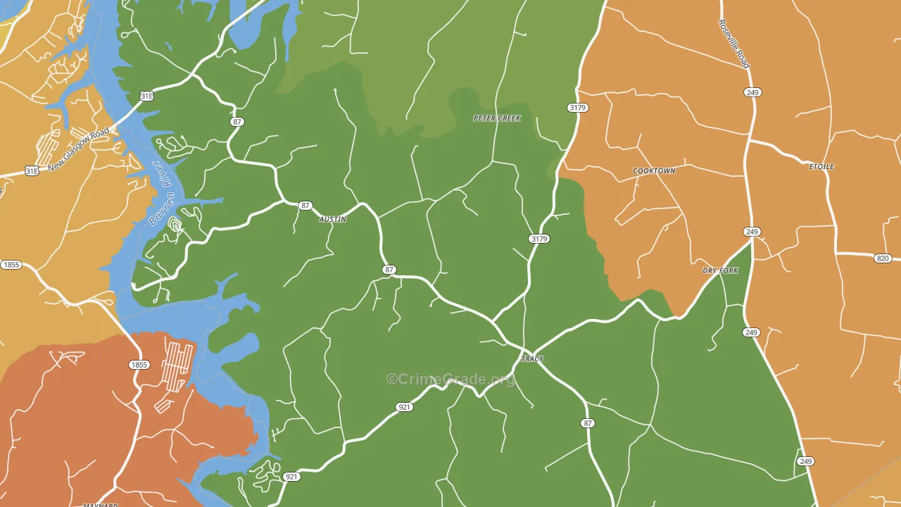 Austin, KY Map of Burglary Rates