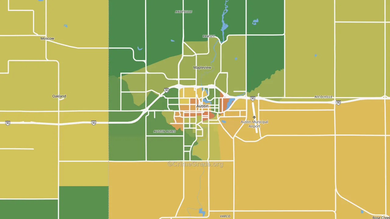 Austin, MN Map of Burglary Rates
