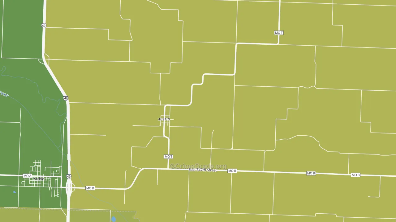 Austin, MO Map of Burglary Rates
