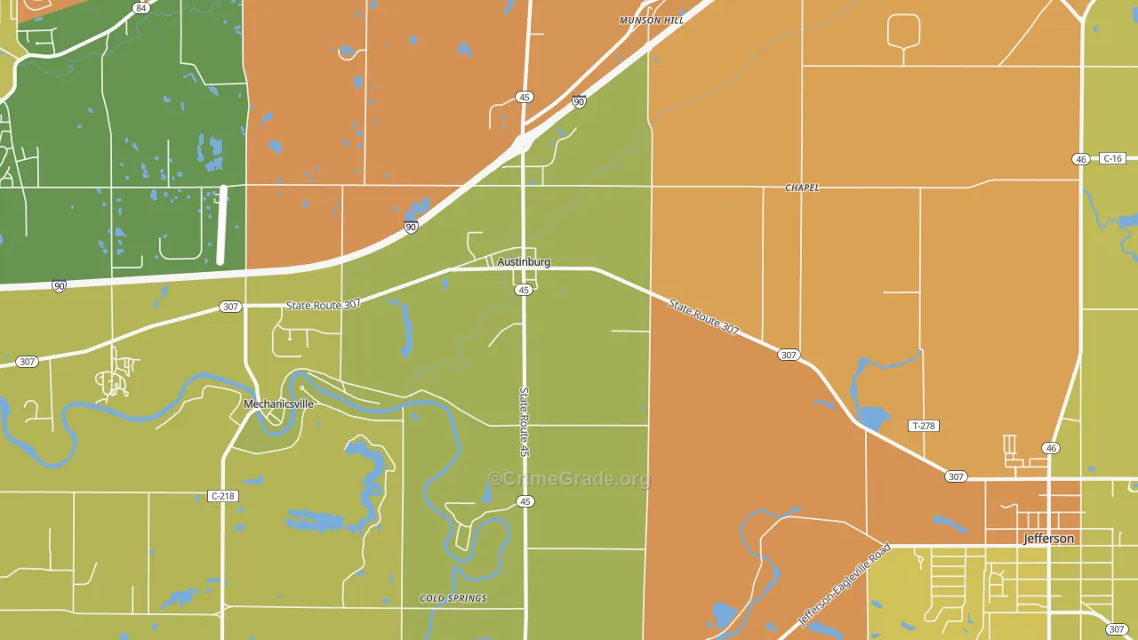 Austinburg, OH Map of Burglary Rates