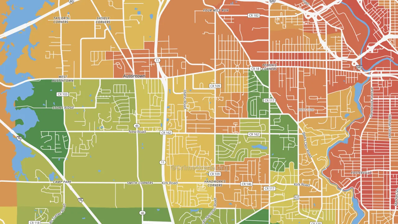 Austintown, OH Map of Burglary Rates