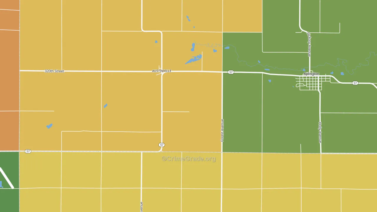 Austinville, IA Map of Burglary Rates