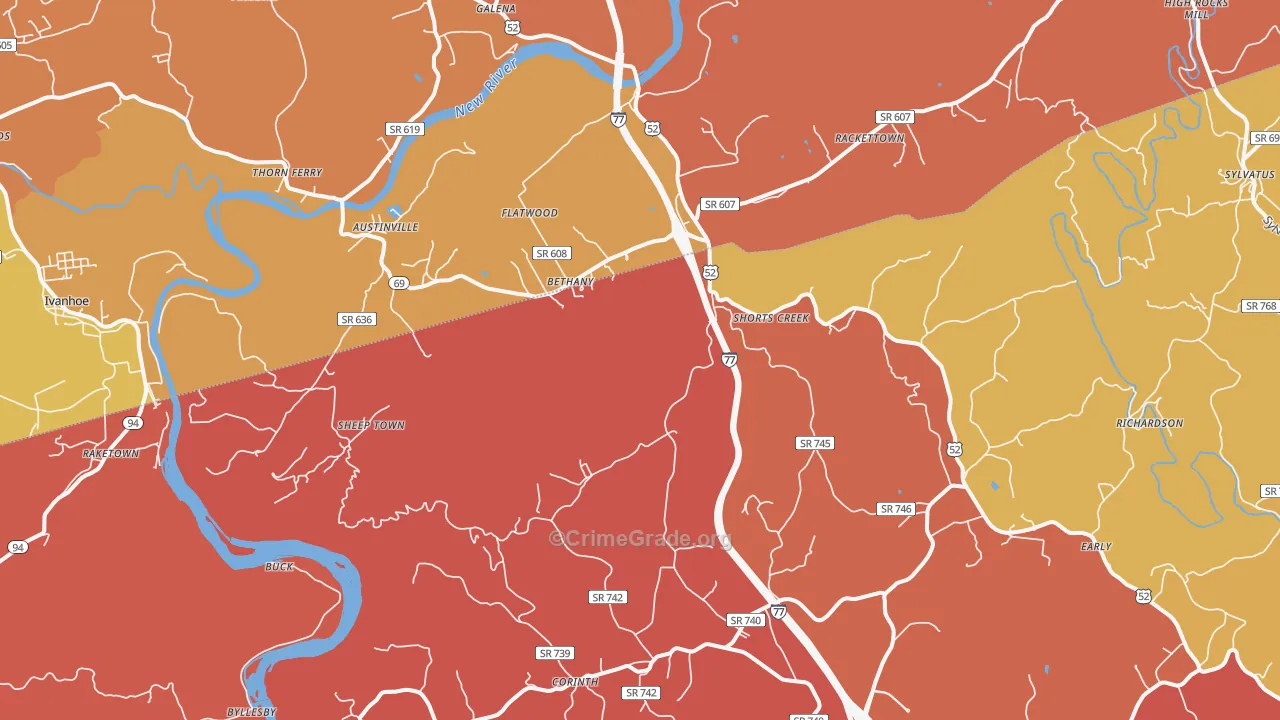 Austinville, VA Map of Burglary Rates