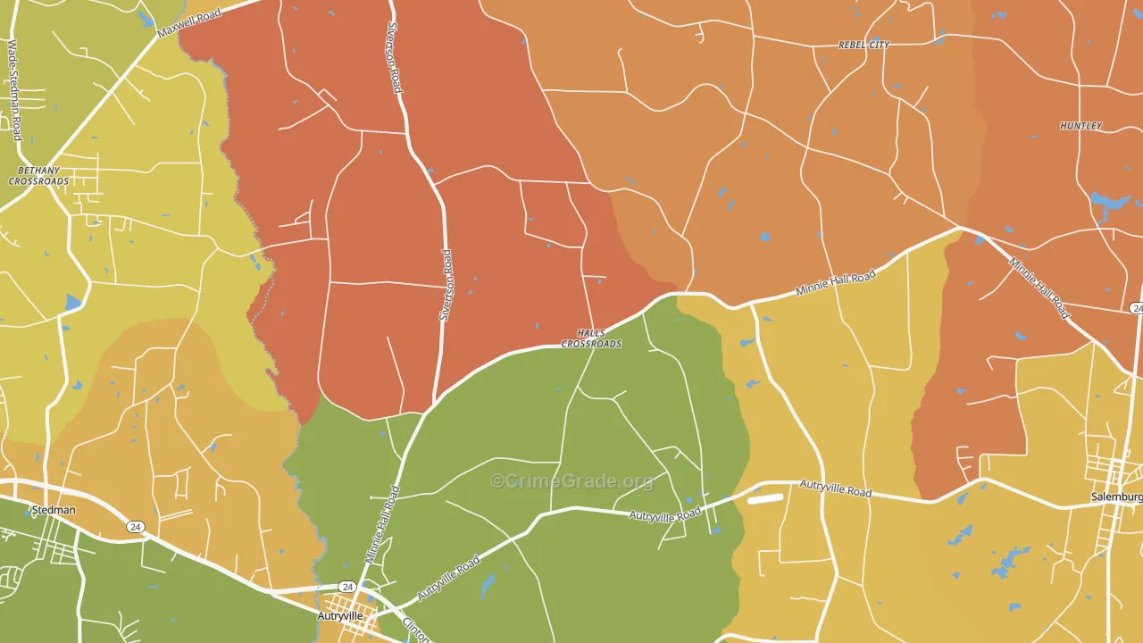 Autryville, NC Map of Burglary Rates