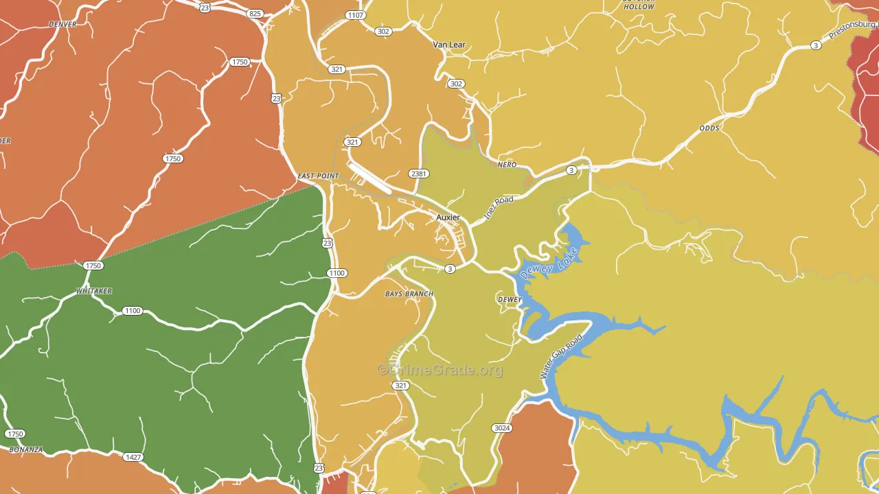 Auxier, KY Map of Burglary Rates