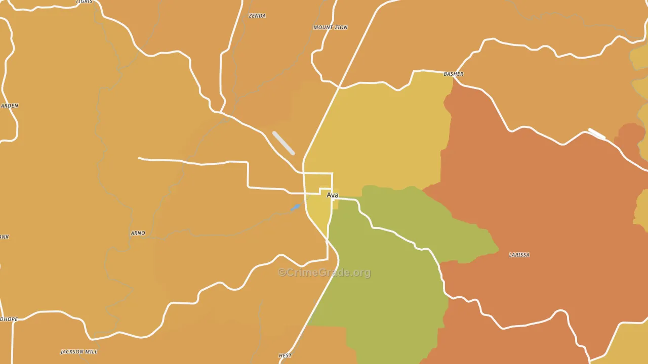 Ava, MO Map of Burglary Rates