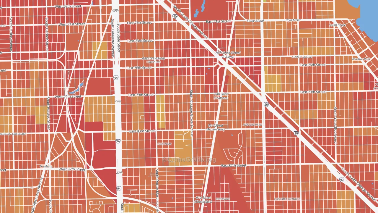 Avalon Highlands, Chicago, IL Map of Burglary Rates