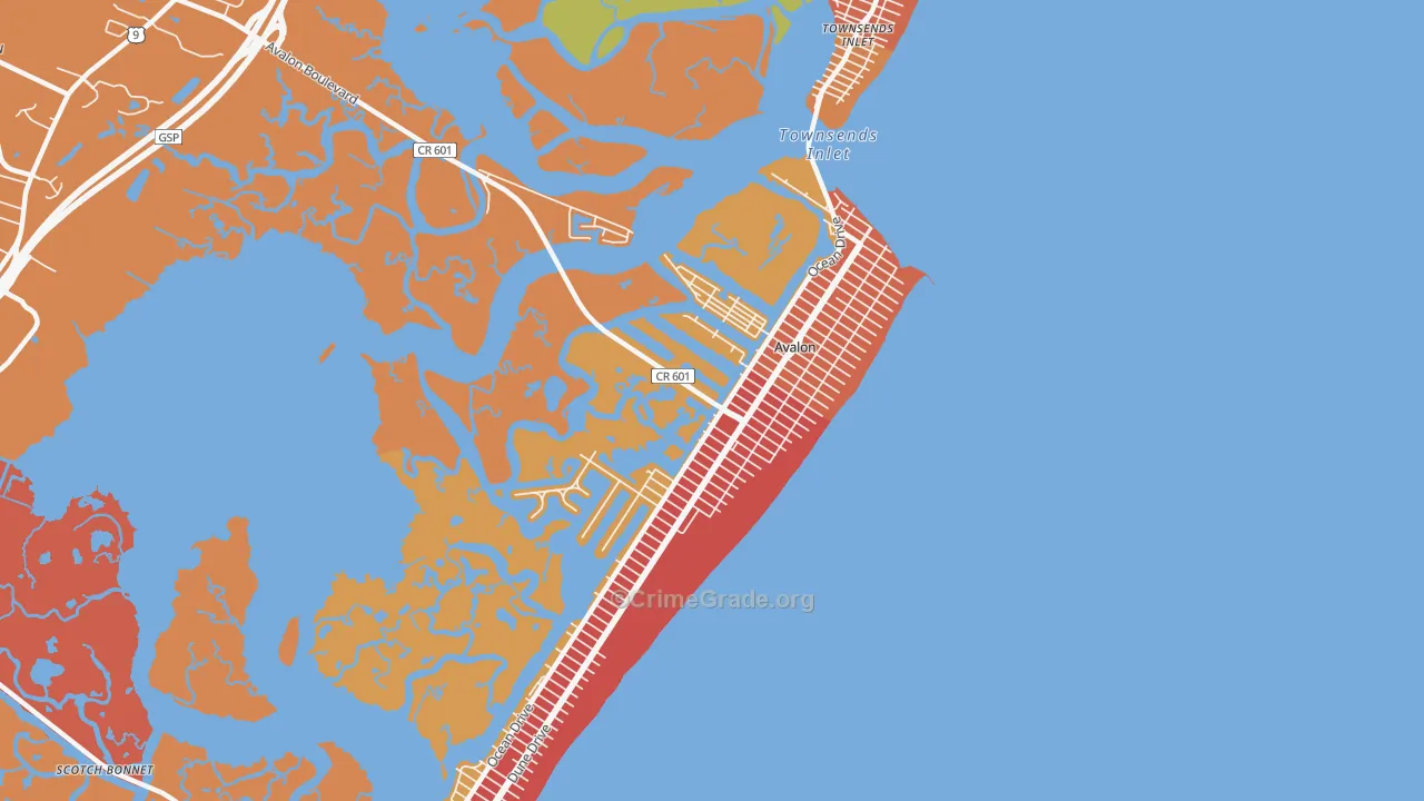Avalon, NJ Map of Burglary Rates