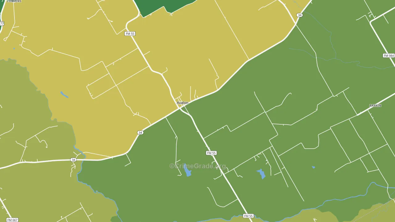 Avalon, TX Map of Burglary Rates