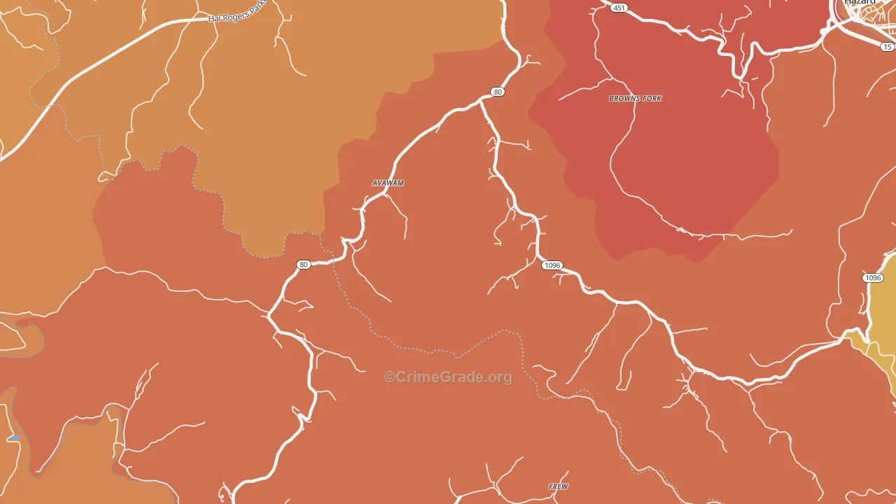 Avawam, KY Map of Burglary Rates
