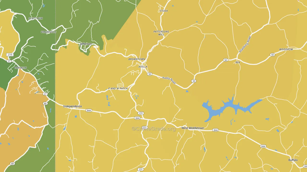 Avella, PA Map of Burglary Rates