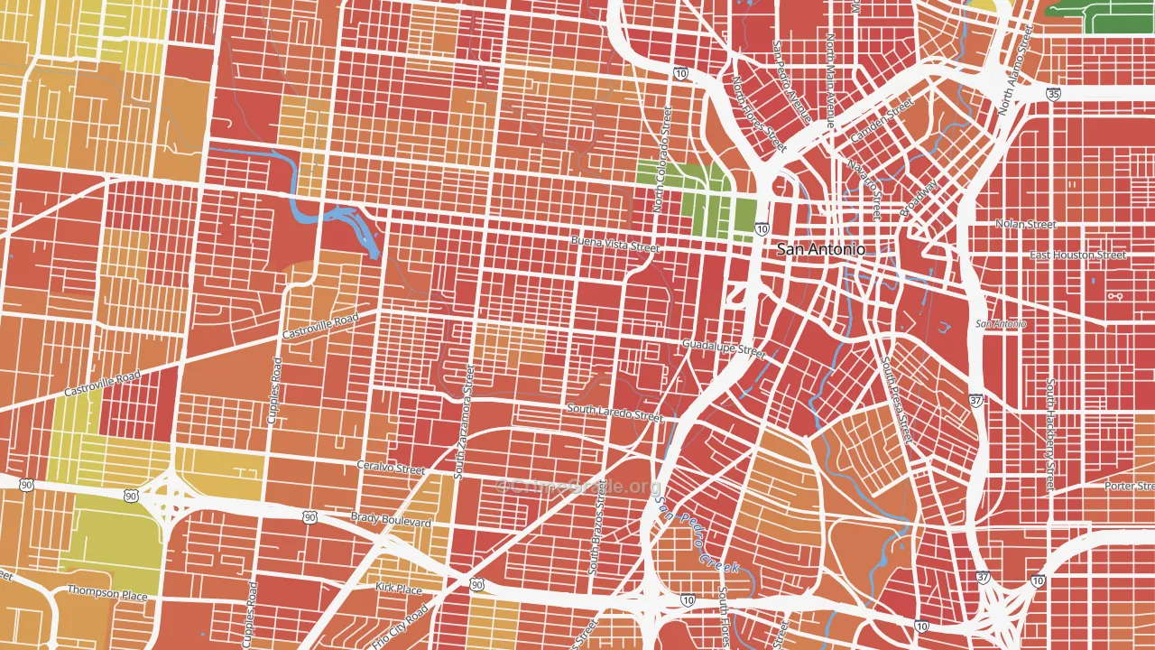 Avenida Guadalupe, San Antonio, TX Map of Burglary Rates