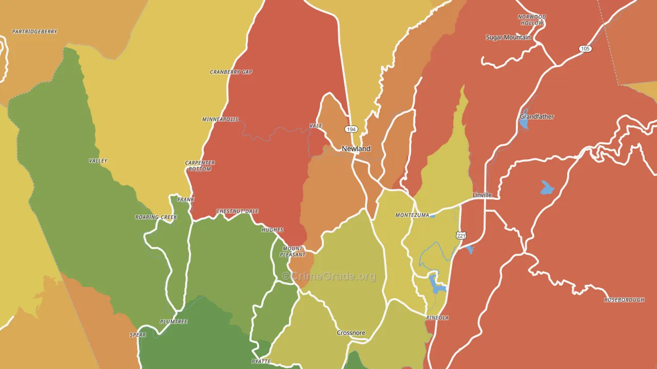 Avery County, NC Map of Burglary Rates