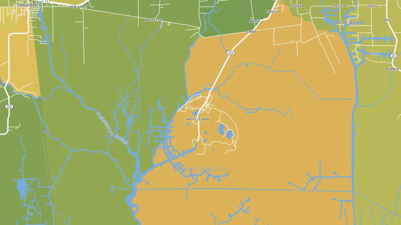 Avery Island, LA Map of Burglary Rates