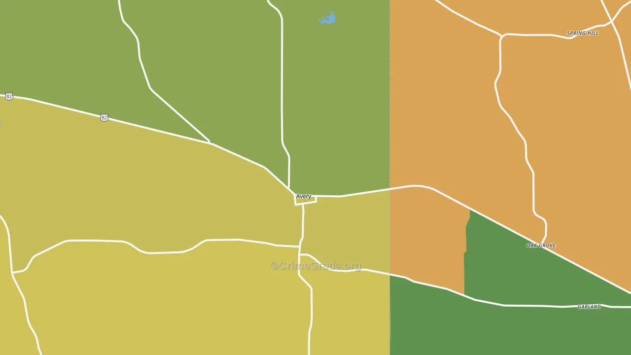 Avery, TX Map of Burglary Rates