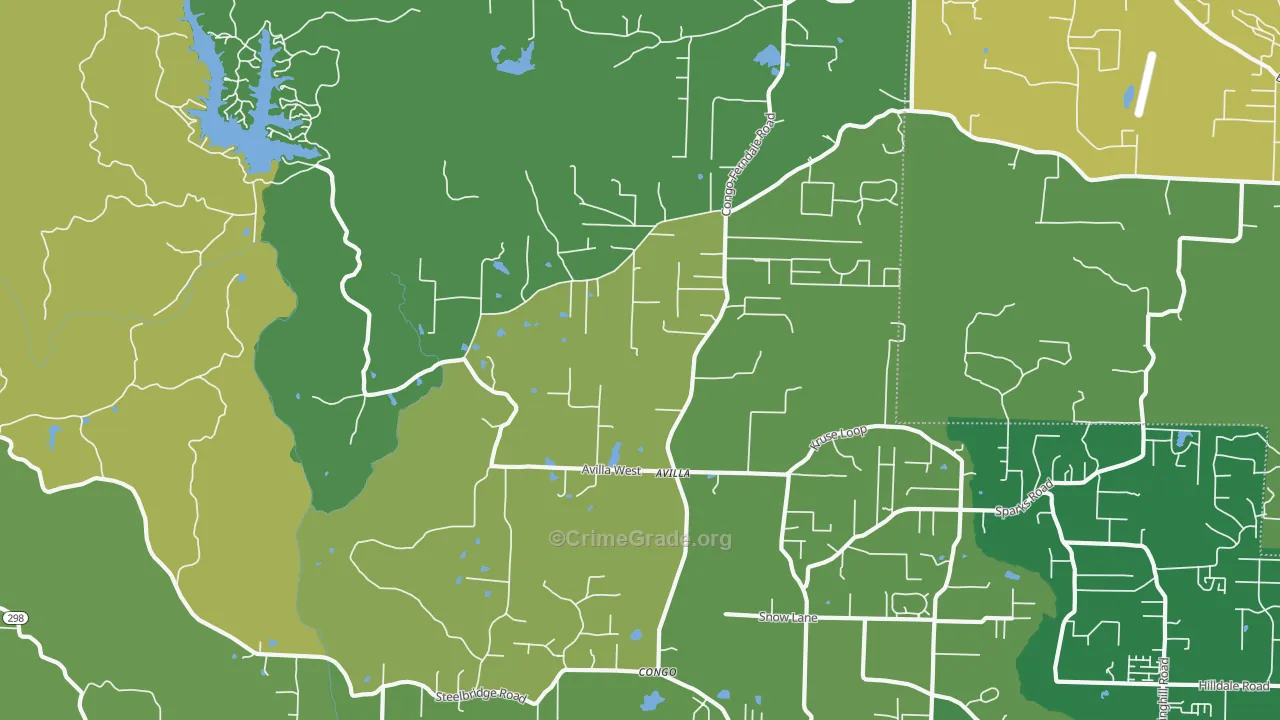 Avilla, AR Map of Burglary Rates