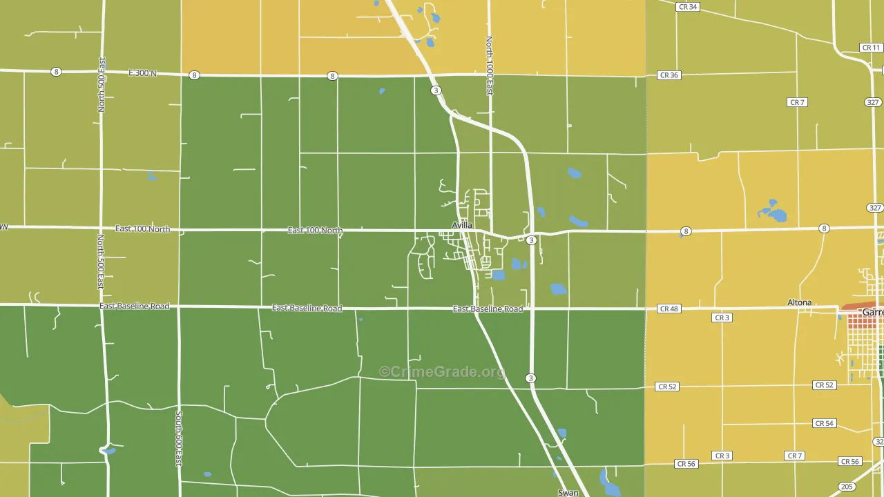 Avilla, IN Map of Burglary Rates