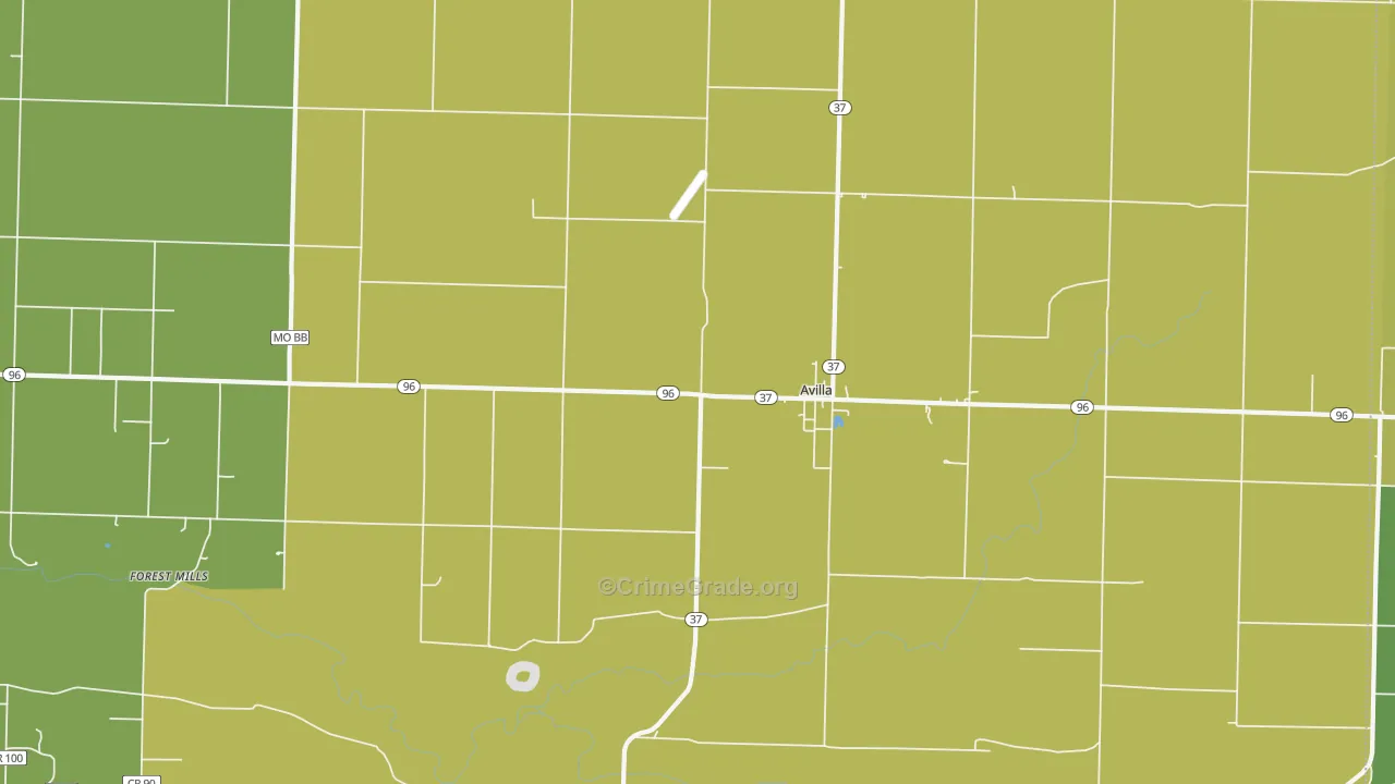 Avilla, MO Map of Burglary Rates