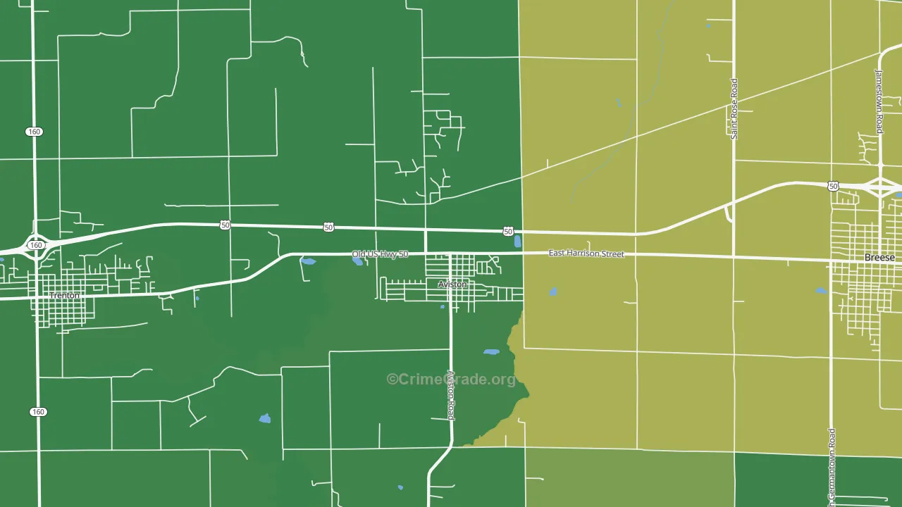 Aviston, IL Map of Burglary Rates