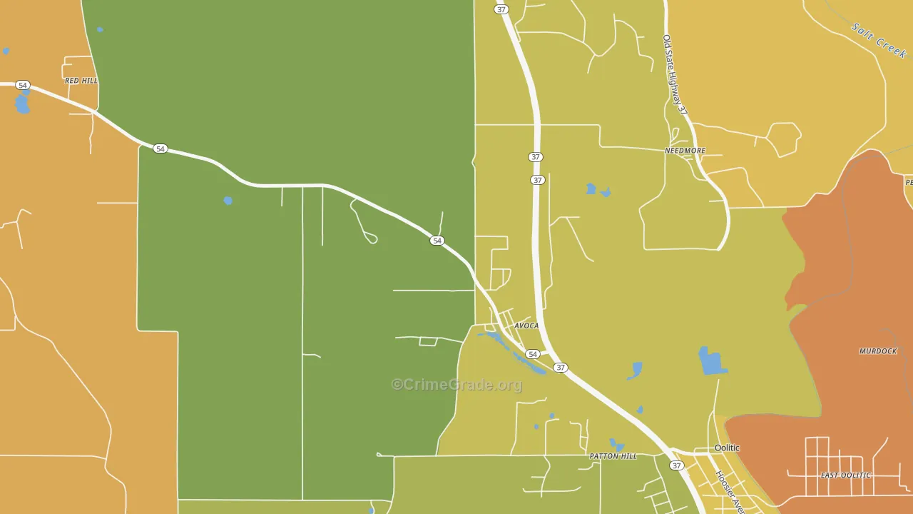 Avoca, IN Map of Burglary Rates