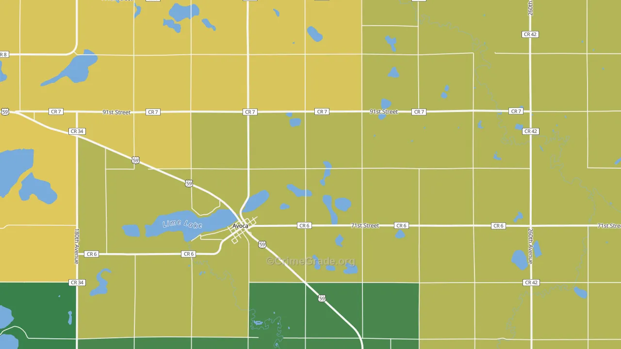 Avoca, MN Map of Burglary Rates