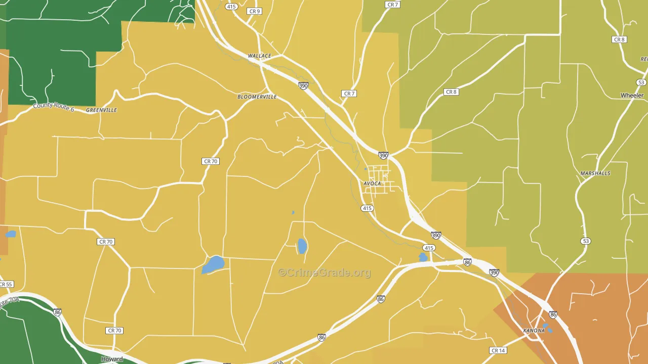 Avoca, NY Map of Burglary Rates