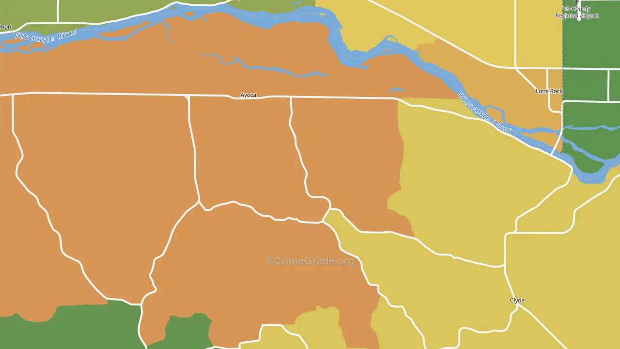 Avoca, WI Map of Burglary Rates
