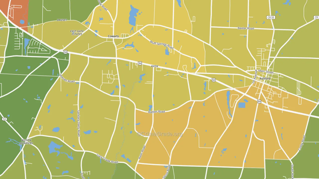 Avon, AL Map of Burglary Rates