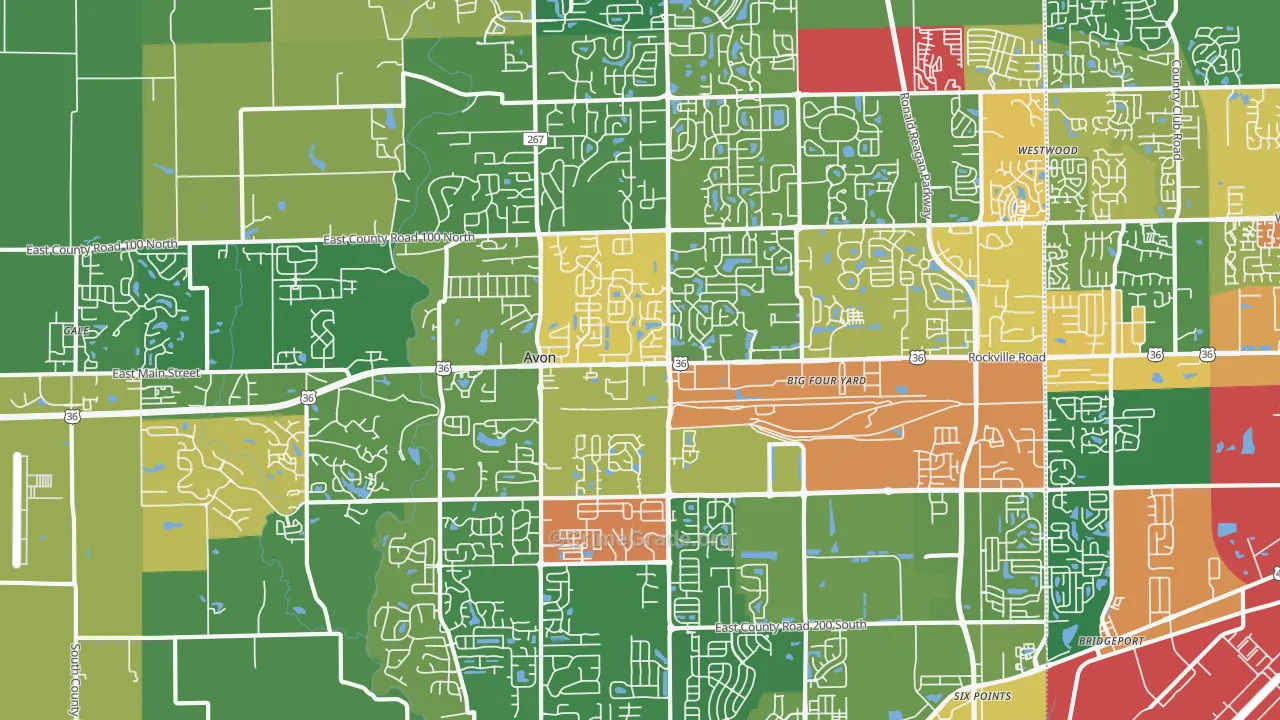 Avon, IN Map of Burglary Rates