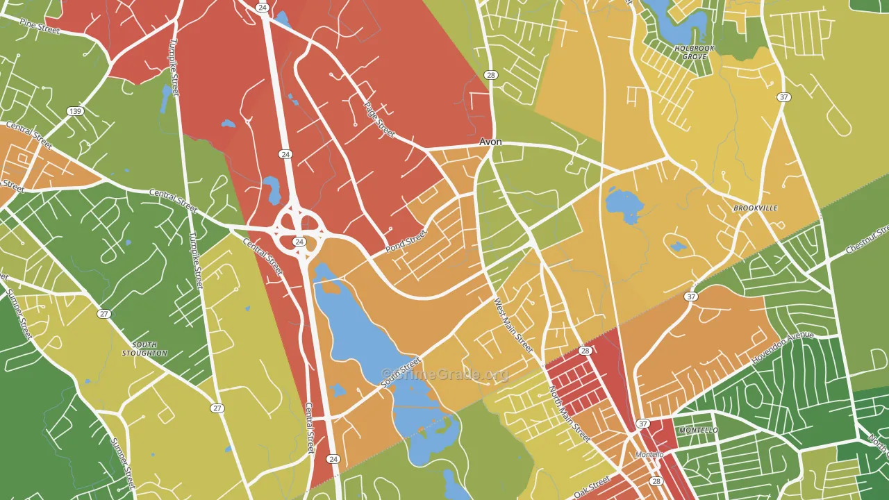 Avon, MA Map of Burglary Rates
