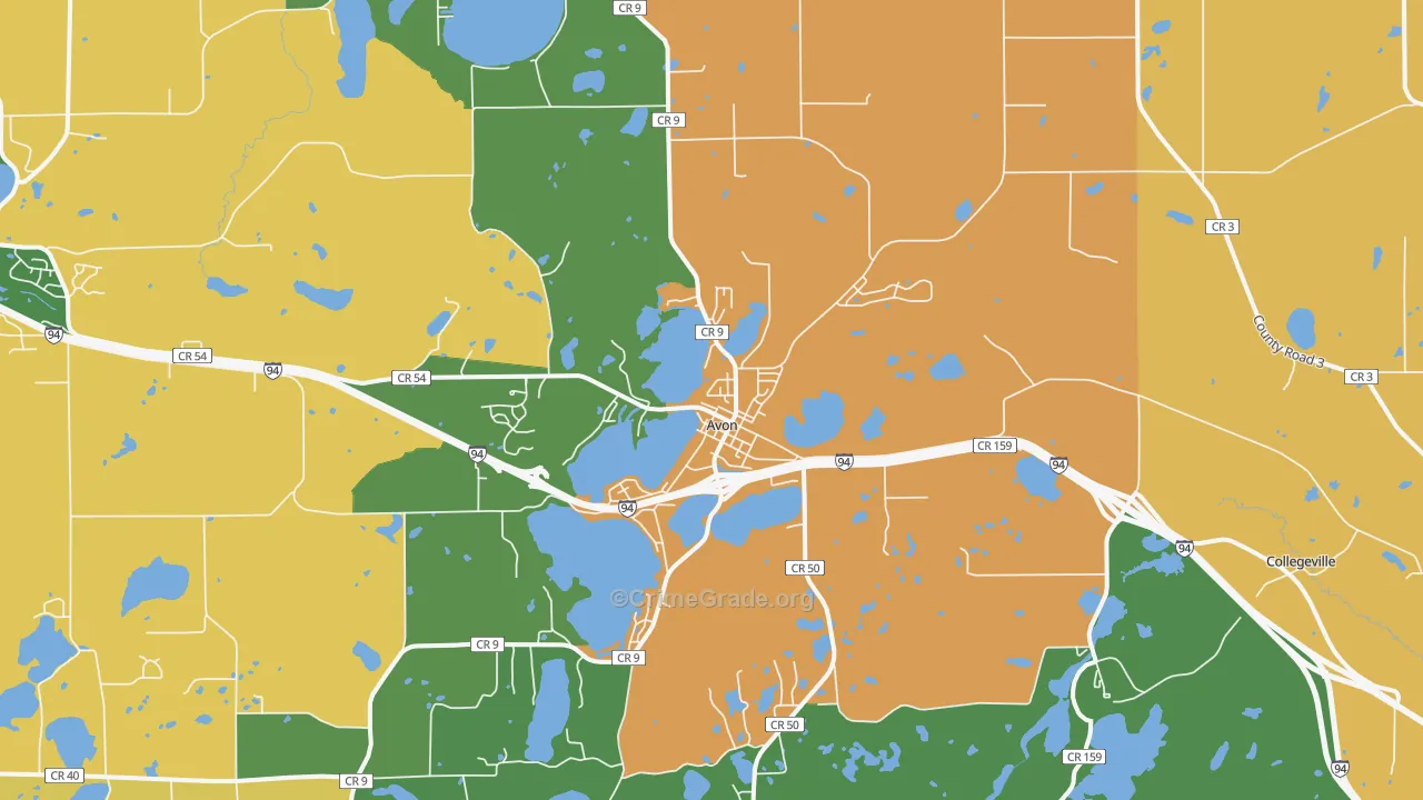 Avon, MN Map of Burglary Rates