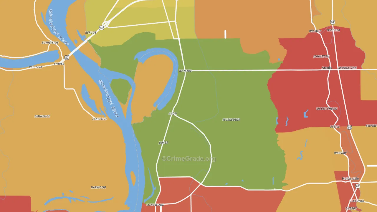 Avon, MS Map of Burglary Rates