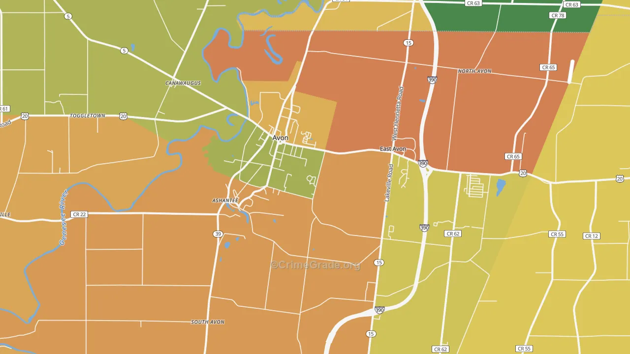 Avon, NY Map of Burglary Rates