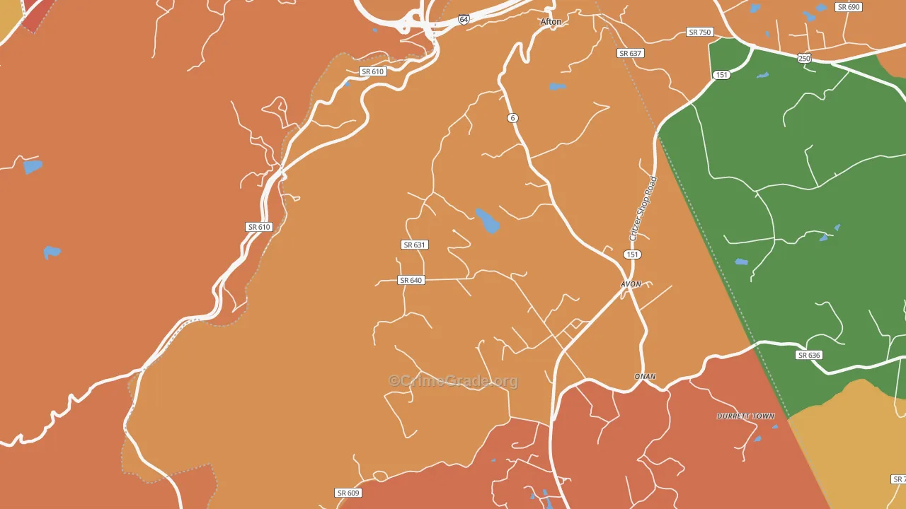 Avon, VA Map of Burglary Rates