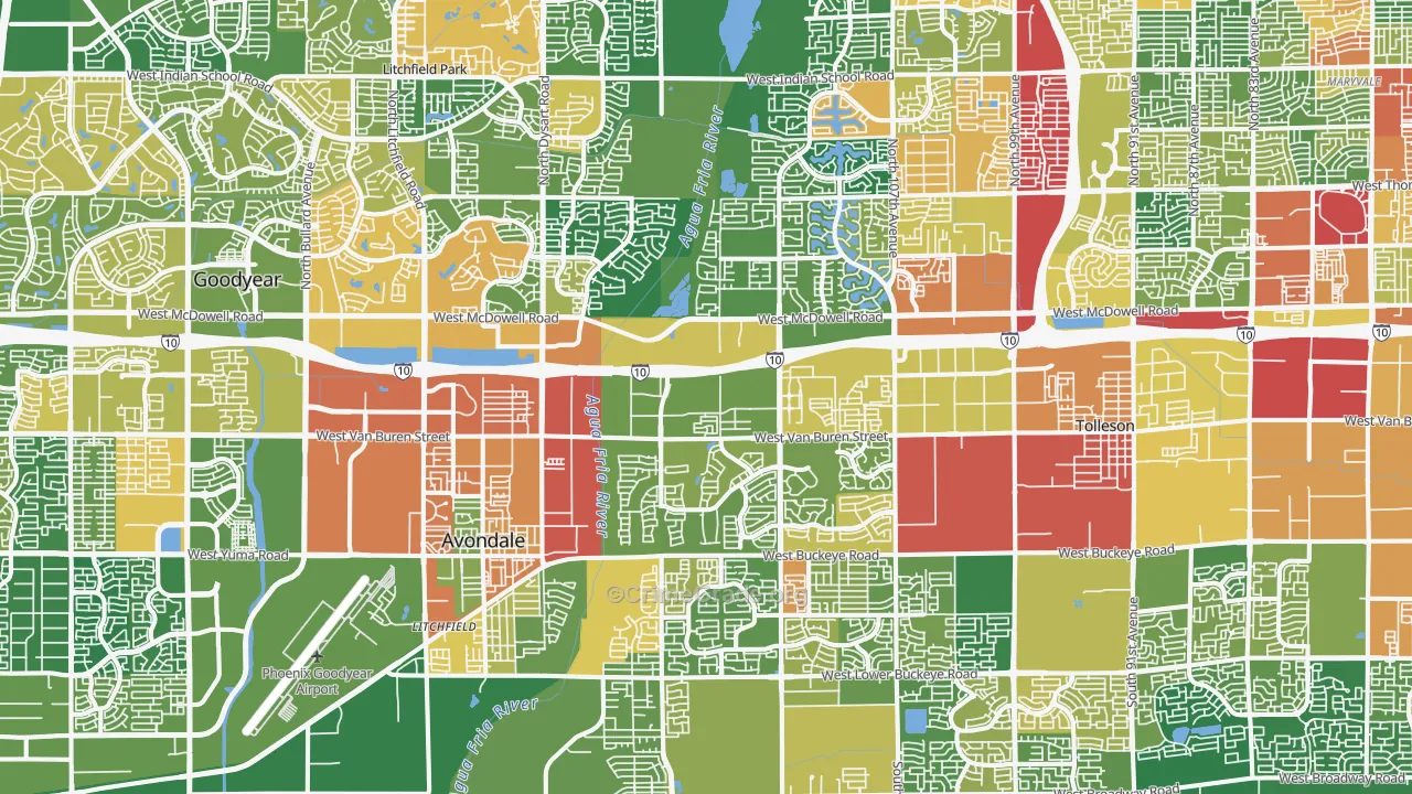 Avondale, AZ Map of Burglary Rates