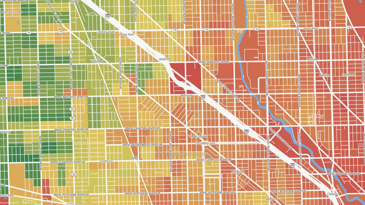 Avondale, Chicago, IL Map of Burglary Rates