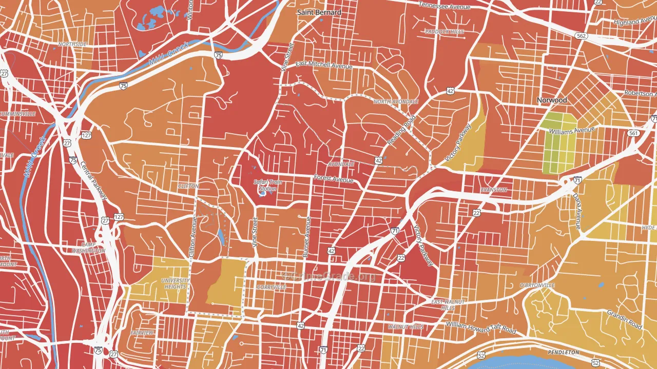 Avondale, Cincinnati, OH Map of Burglary Rates