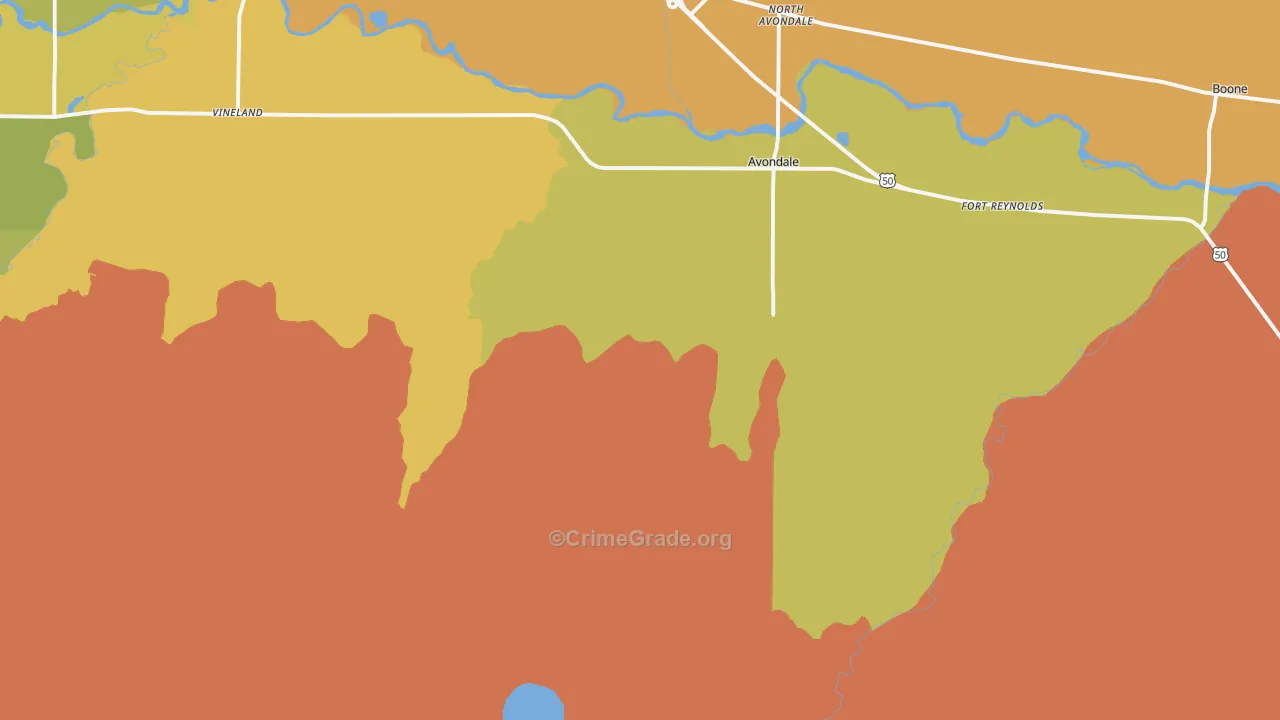 Avondale, CO Map of Burglary Rates